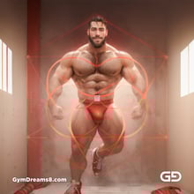 Seed of Life - Jock in Red. Sacred Geometry series. Stable Diffusion and Demon with Latex, Jockstrap.