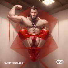 Seed of Life - Jock in Red. Sacred Geometry series. Stable Diffusion and Demon with Latex, Jockstrap.