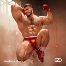 Seed of Life - Jock in Red. Sacred Geometry series. Stable Diffusion and Demon with Latex, Jockstrap.