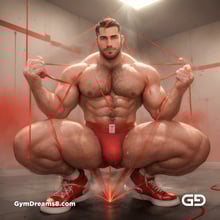 Seed of Life - Jock in Red. Sacred Geometry series. Stable Diffusion and Demon with Latex, Jockstrap.