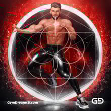 Seed of Life - Jock in Red. Sacred Geometry series. Stable Diffusion and Demon with Latex, Jockstrap.