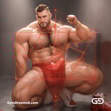 Seed of Life - Jock in Red. Sacred Geometry series. Stable Diffusion and Demon with Latex, Jockstrap.