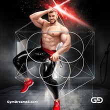 Seed of Life - Jock in Red. Sacred Geometry series. Stable Diffusion and Demon with Latex, Jockstrap.