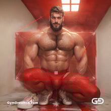 Seed of Life - Jock in Red. Sacred Geometry series. Stable Diffusion and Demon with Latex, Jockstrap.