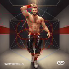 Seed of Life - Jock in Red. Sacred Geometry series. Stable Diffusion and Demon with Latex, Jockstrap.