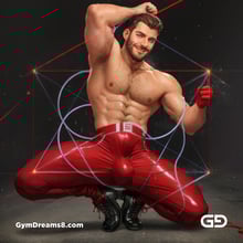 Seed of Life - Jock in Red. Sacred Geometry series. Stable Diffusion and Demon with Latex, Jockstrap.