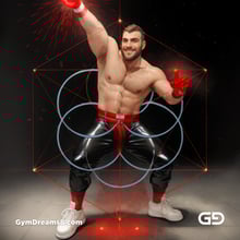 Seed of Life - Jock in Red. Sacred Geometry series. Stable Diffusion and Demon with Latex, Jockstrap.