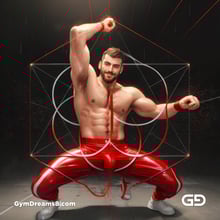 Seed of Life - Jock in Red. Sacred Geometry series. Stable Diffusion and Demon with Latex, Jockstrap.
