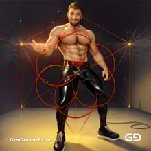 Seed of Life - Jock in Red. Sacred Geometry series. Stable Diffusion and Demon with Latex, Jockstrap.