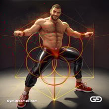 Seed of Life - Jock in Red. Sacred Geometry series. Stable Diffusion and Demon with Latex, Jockstrap.