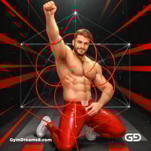 Seed of Life - Jock in Red. Sacred Geometry series. Stable Diffusion and Demon with Latex, Jockstrap.