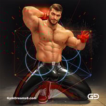 Seed of Life - Jock in Red. Sacred Geometry series. Stable Diffusion and Demon with Latex, Jockstrap.