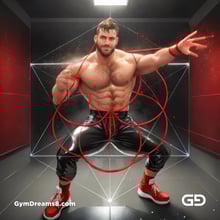 Seed of Life - Jock in Red. Sacred Geometry series. Stable Diffusion and Demon with Latex, Jockstrap.