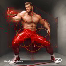 Seed of Life - Jock in Red. Sacred Geometry series. Stable Diffusion and Demon with Latex, Jockstrap.