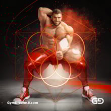Seed of Life - Jock in Red. Sacred Geometry series. Stable Diffusion and Demon with Latex, Jockstrap.