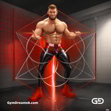 Seed of Life - Jock in Red. Sacred Geometry series. Stable Diffusion and Demon with Latex, Jockstrap.