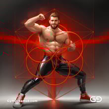 Seed of Life - Jock in Red. Sacred Geometry series. Stable Diffusion and Demon with Latex, Jockstrap.