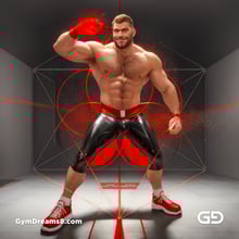 Seed of Life - Jock in Red. Sacred Geometry series. Stable Diffusion and Demon with Latex, Jockstrap.