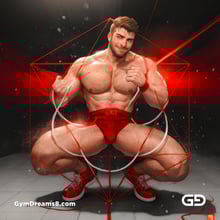 Seed of Life - Jock in Red. Sacred Geometry series. Stable Diffusion and Demon with Latex, Jockstrap.