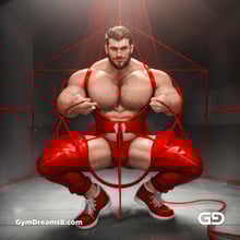Seed of Life - Jock in Red. Sacred Geometry series. Stable Diffusion and Demon with Latex, Jockstrap.