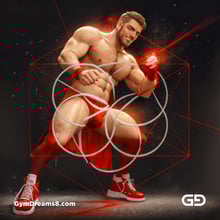 Seed of Life - Jock in Red. Sacred Geometry series. Stable Diffusion and Demon with Latex, Jockstrap.