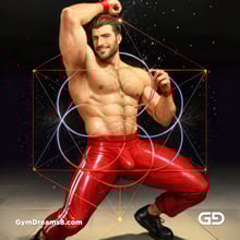 Seed of Life - Jock in Red. Sacred Geometry series. Stable Diffusion and Demon with Latex, Jockstrap.