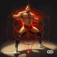 Seed of Life - Jock in Red. Sacred Geometry series. Stable Diffusion and Demon with Latex, Jockstrap.
