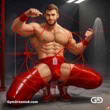 Seed of Life - Jock in Red. Sacred Geometry series. Stable Diffusion and Demon with Latex, Jockstrap.
