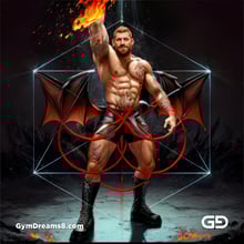 Seed of Life - Demon in Red. Sacred Geometry series. Stable Diffusion and Demon with Latex, Jockstrap.