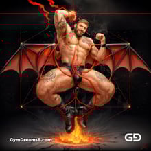 Seed of Life - Demon in Red. Sacred Geometry series. Stable Diffusion and Demon with Latex, Jockstrap.
