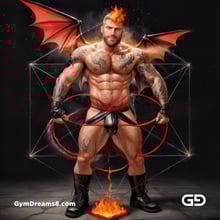 Seed of Life - Demon in Red. Sacred Geometry series. Stable Diffusion and Demon with Latex, Jockstrap.