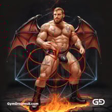 Seed of Life - Demon in Red. Sacred Geometry series. Stable Diffusion and Demon with Latex, Jockstrap.