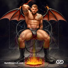 Seed of Life - Demon in Red. Sacred Geometry series. Stable Diffusion and Demon with Latex, Jockstrap.