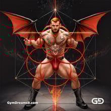 Seed of Life - Demon in Red. Sacred Geometry series. Stable Diffusion and Demon with Latex, Jockstrap.
