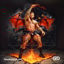 Seed of Life - Demon in Red. Sacred Geometry series. Stable Diffusion and Demon with Latex, Jockstrap.
