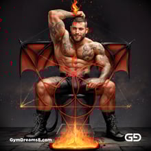 Seed of Life - Demon in Red. Sacred Geometry series. Stable Diffusion and Demon with Latex, Jockstrap.