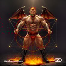 Seed of Life - Demon in Red. Sacred Geometry series. Stable Diffusion and Demon with Latex, Jockstrap.