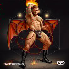 Seed of Life - Demon in Red. Sacred Geometry series. Stable Diffusion and Demon with Latex, Jockstrap.
