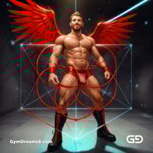 Seed of Life - Demon in Red. Sacred Geometry series. Stable Diffusion and Demon with Latex, Jockstrap.