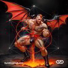 Seed of Life - Demon in Red. Sacred Geometry series. Stable Diffusion and Demon with Latex, Jockstrap.
