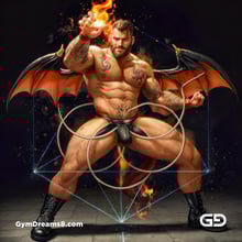 Seed of Life - Demon in Red. Sacred Geometry series. Stable Diffusion and Demon with Latex, Jockstrap.