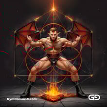 Seed of Life - Demon in Red. Sacred Geometry series. Stable Diffusion and Demon with Latex, Jockstrap.