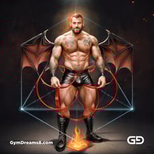 Seed of Life - Demon in Red. Sacred Geometry series. Stable Diffusion and Demon with Latex, Jockstrap.