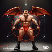 Seed of Life - Demon in Red. Sacred Geometry series. Stable Diffusion and Demon with Latex, Jockstrap.