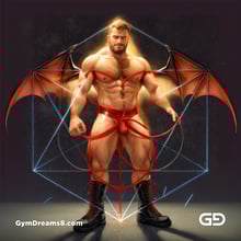Seed of Life - Demon in Red. Sacred Geometry series. Stable Diffusion and Demon with Latex, Jockstrap.