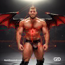 Seed of Life - Demon in Red. Sacred Geometry series. Stable Diffusion and Demon with Latex, Jockstrap.