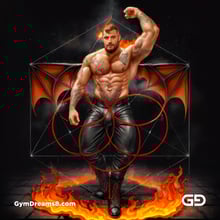 Seed of Life - Demon in Red. Sacred Geometry series. Stable Diffusion and Demon with Latex, Jockstrap.