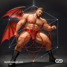 Seed of Life - Demon in Red. Sacred Geometry series. Stable Diffusion and Demon with Latex, Jockstrap.
