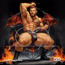 Seed of Life - Demon in Red. Sacred Geometry series. Stable Diffusion and Demon with Latex, Jockstrap.