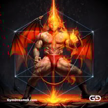 Seed of Life - Demon in Red. Sacred Geometry series. Stable Diffusion and Demon with Latex, Jockstrap.